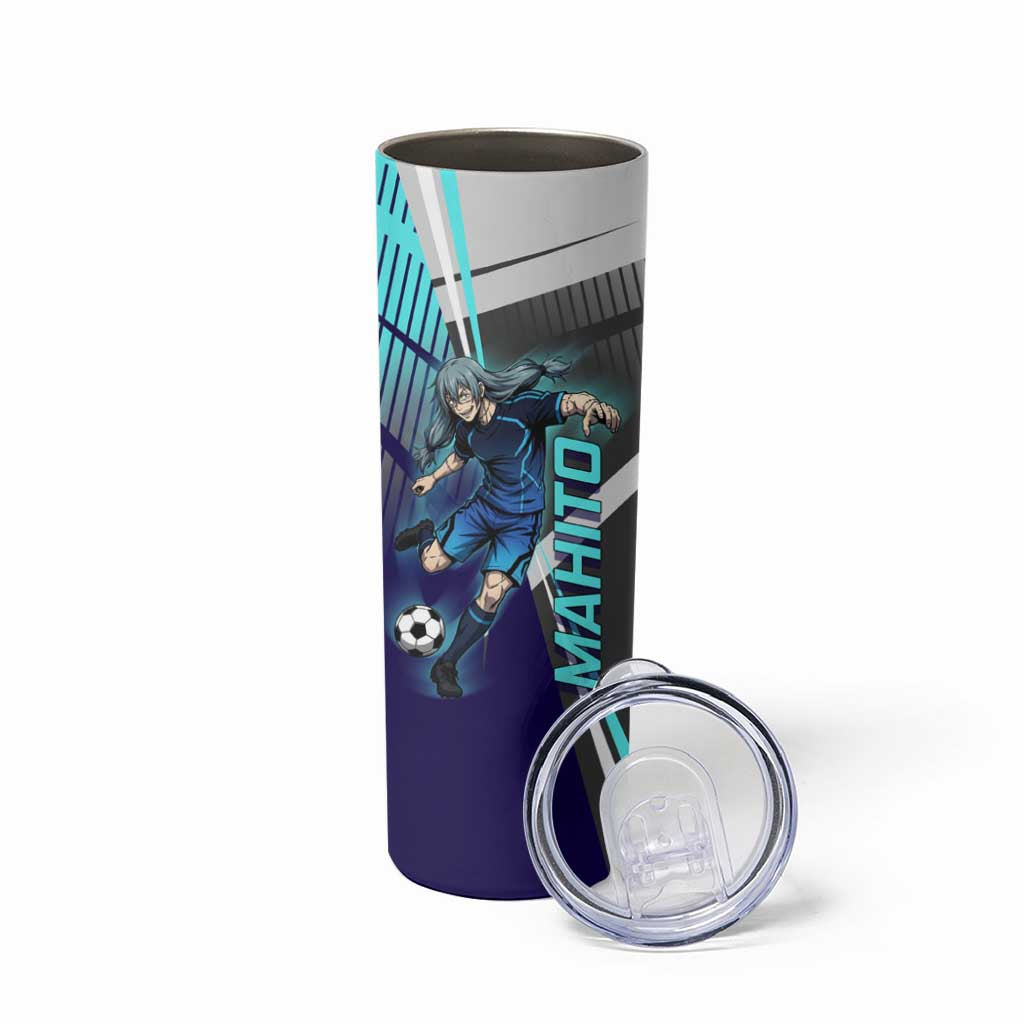 Personalized Mahito Jujutsu Kaisen Skinny Tumbler with Teal Gradient and Blue Uniform Design