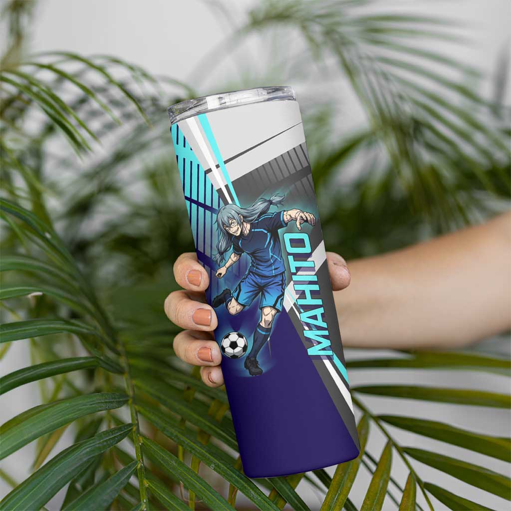 Personalized Mahito Jujutsu Kaisen Skinny Tumbler with Teal Gradient and Blue Uniform Design