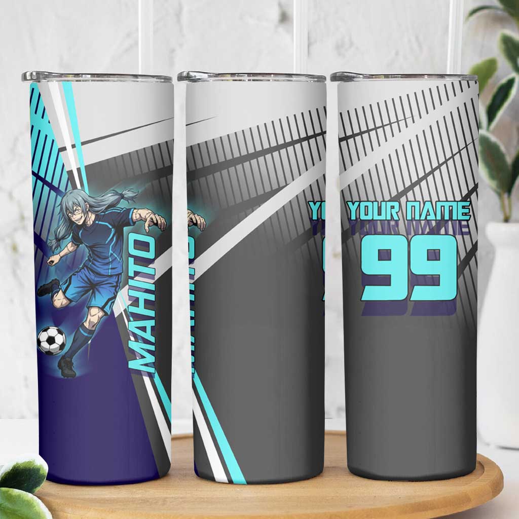 Personalized Mahito Jujutsu Kaisen Skinny Tumbler with Teal Gradient and Blue Uniform Design