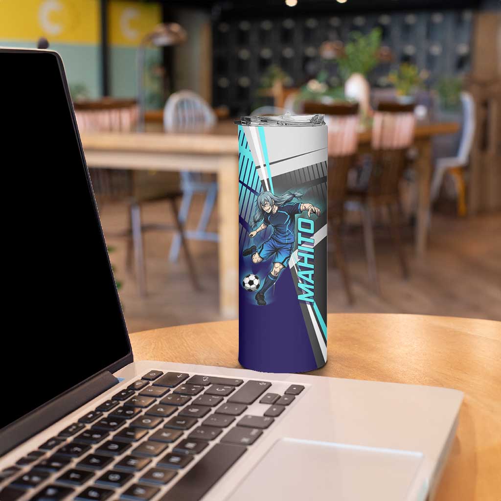 Personalized Mahito Jujutsu Kaisen Skinny Tumbler with Teal Gradient and Blue Uniform Design