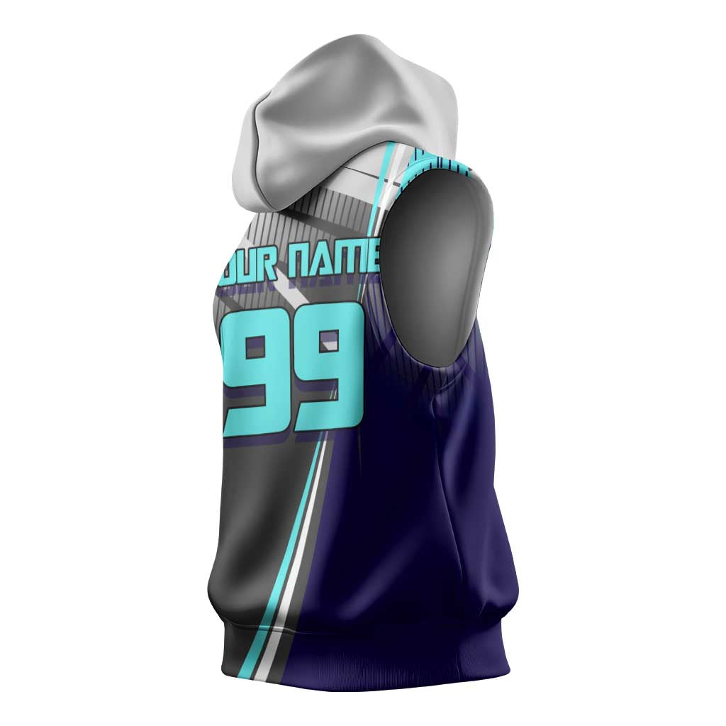Personalized Mahito Jujutsu Kaisen Sleeveless Hoodie with Teal Gradient and Blue Uniform Design