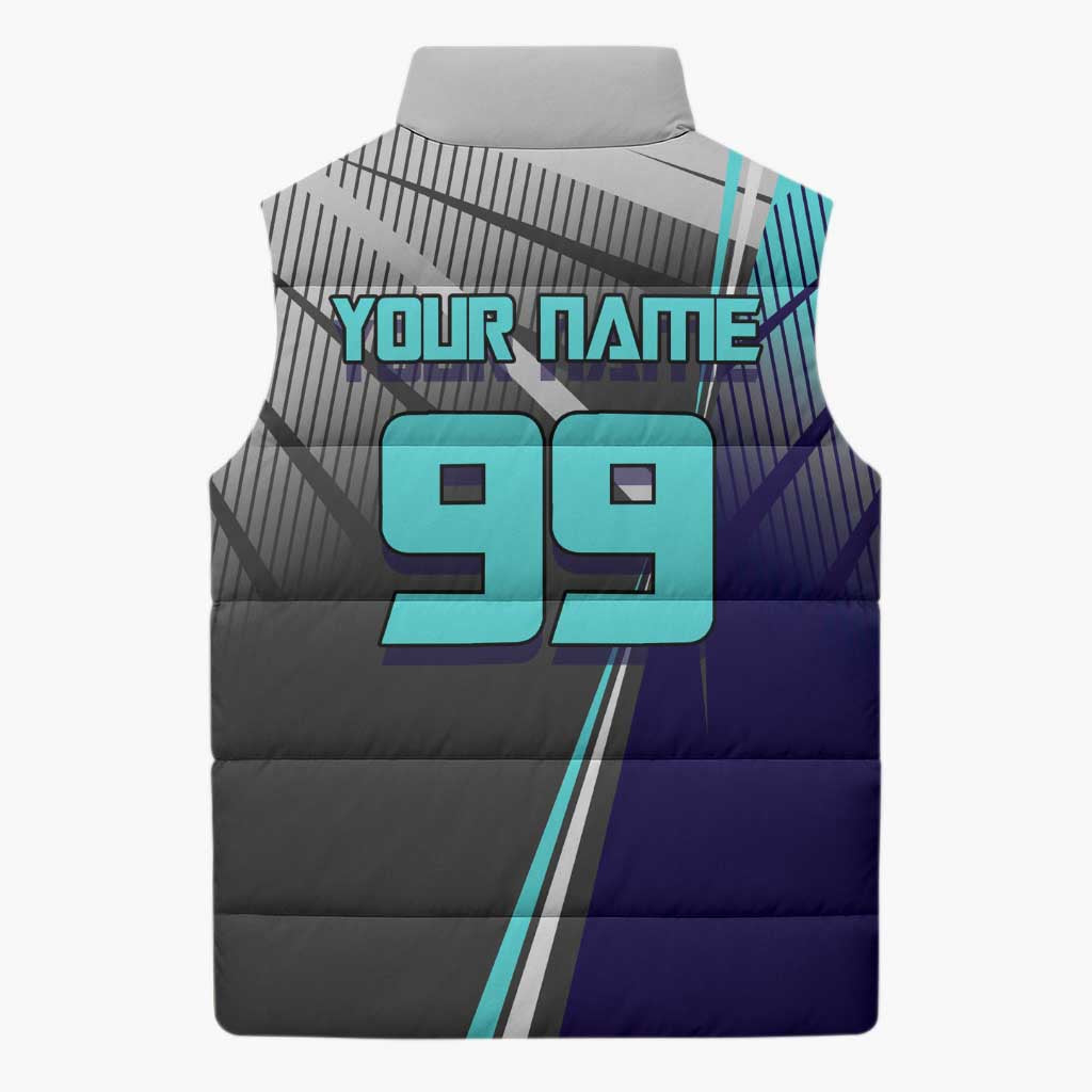 Personalized Mahito Jujutsu Kaisen Sleeveless Puffer Jacket with Teal Gradient and Blue Uniform Design