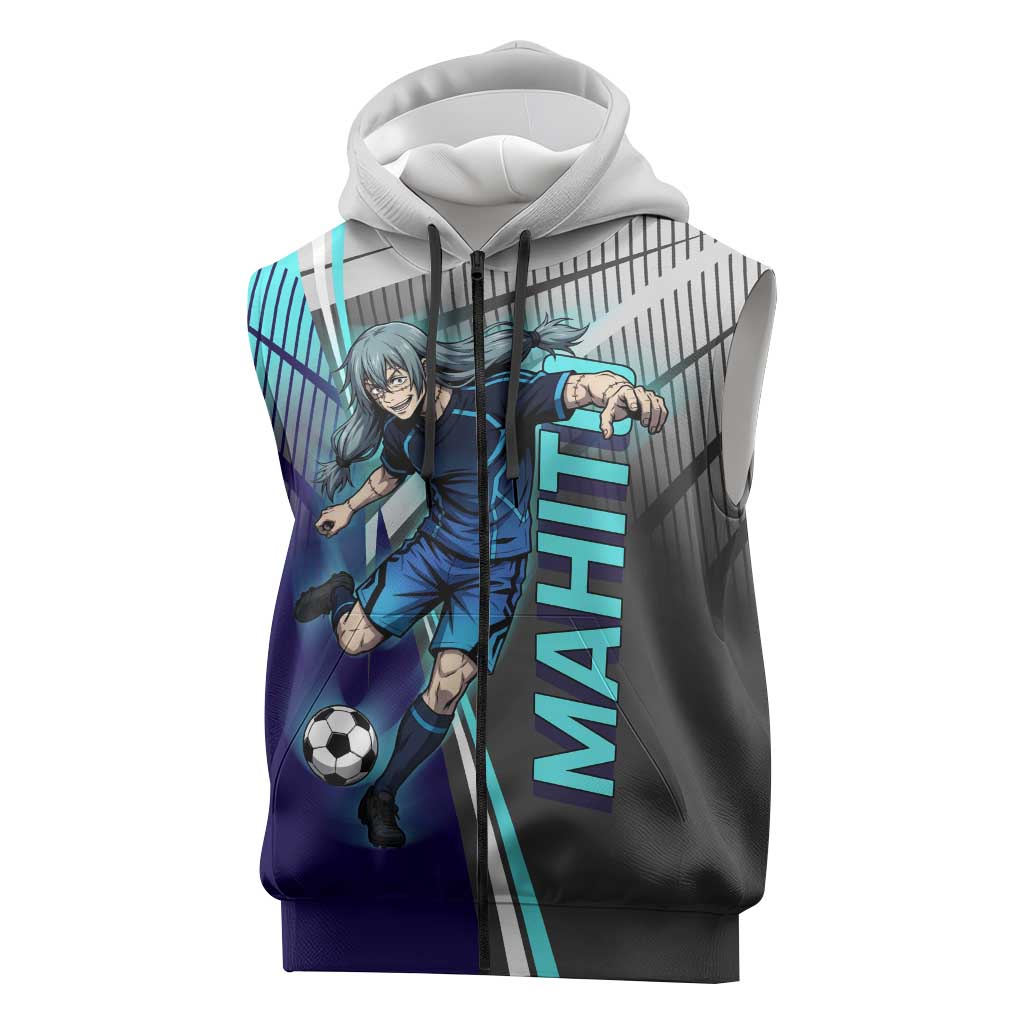 Personalized Mahito Jujutsu Kaisen Sleeveless Zip Hoodie with Teal Gradient and Blue Uniform Design