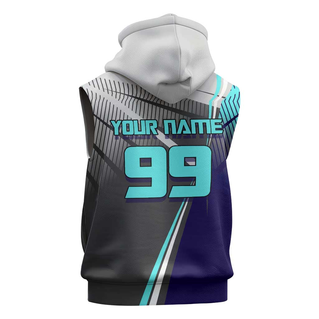 Personalized Mahito Jujutsu Kaisen Sleeveless Zip Hoodie with Teal Gradient and Blue Uniform Design