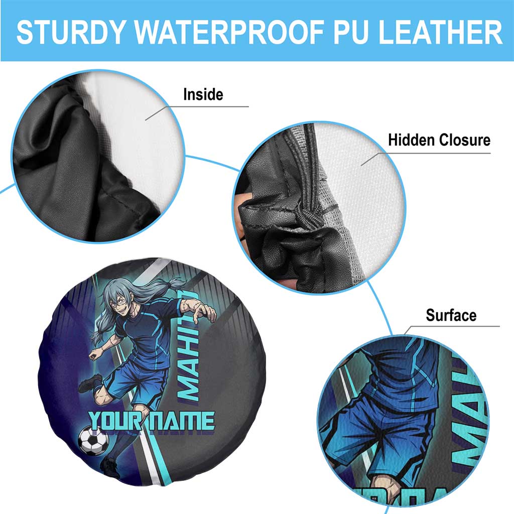 Personalized Mahito Jujutsu Kaisen Spare Tire Cover with Teal Gradient and Blue Uniform Design
