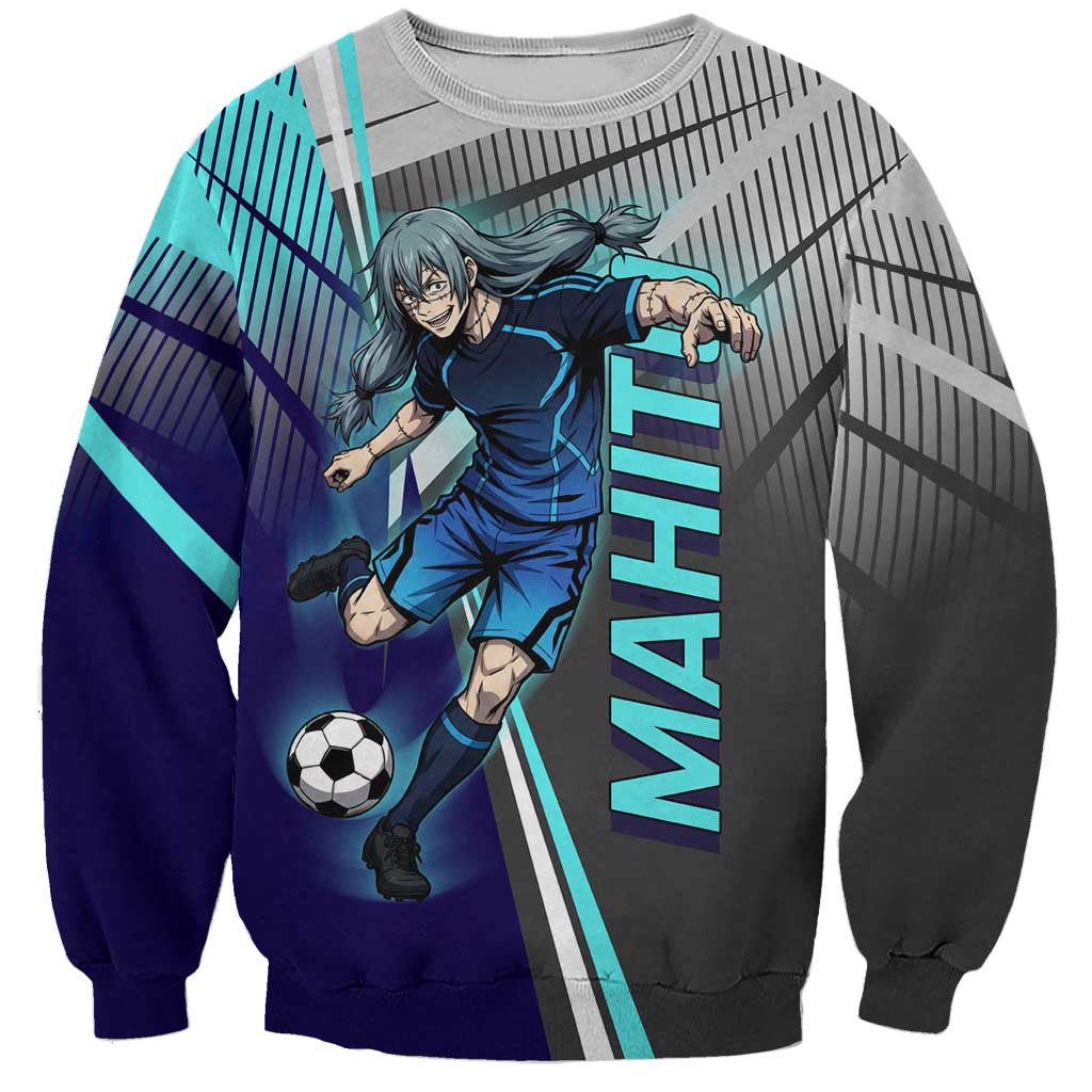 Personalized Mahito Jujutsu Kaisen Sweatshirt with Teal Gradient and Blue Uniform Design