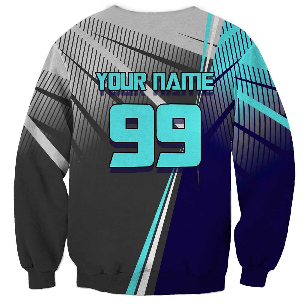 Personalized Mahito Jujutsu Kaisen Sweatshirt with Teal Gradient and Blue Uniform Design
