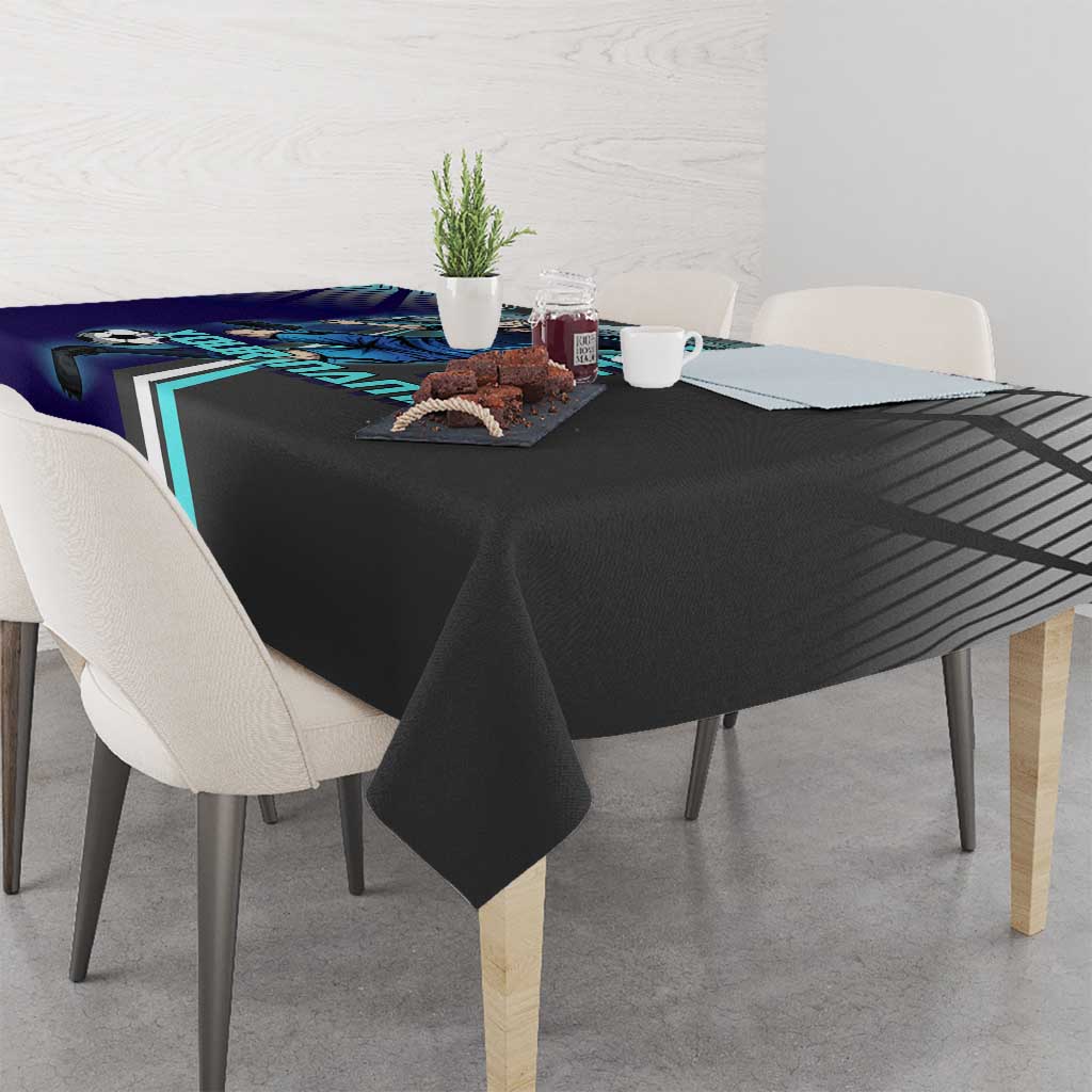 Personalized Mahito Jujutsu Kaisen Tablecloth with Teal Gradient and Blue Uniform Design