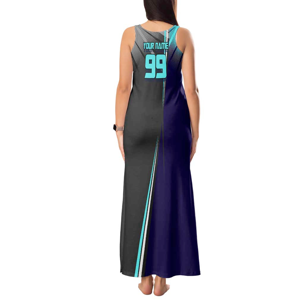 Personalized Mahito Jujutsu Kaisen Tank Maxi Dress with Teal Gradient and Blue Uniform Design