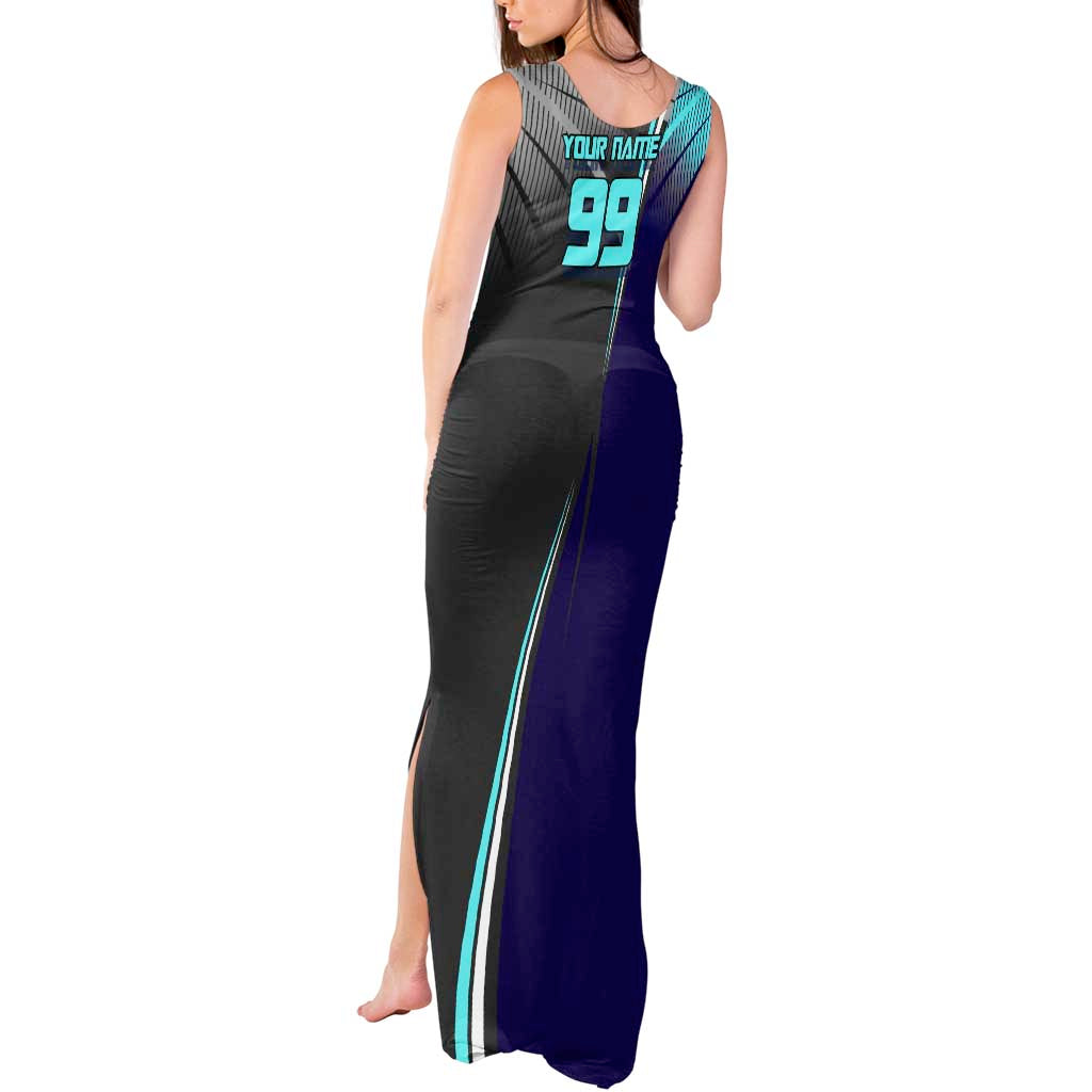 Personalized Mahito Jujutsu Kaisen Tank Maxi Dress with Teal Gradient and Blue Uniform Design