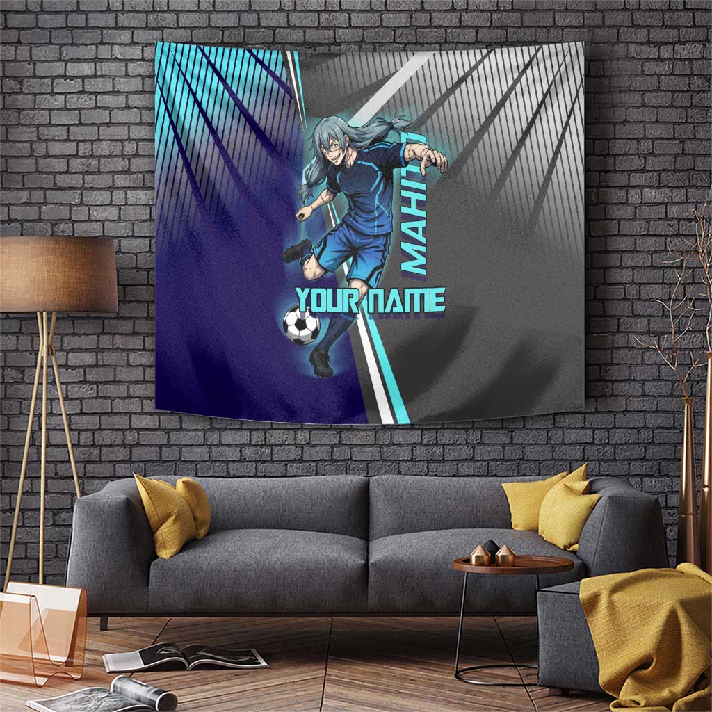 Personalized Mahito Jujutsu Kaisen Tapestry with Teal Gradient and Blue Uniform Design