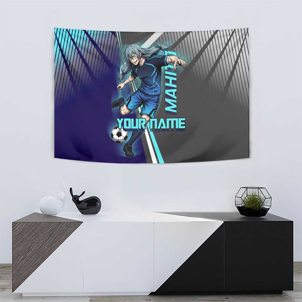 Personalized Mahito Jujutsu Kaisen Tapestry with Teal Gradient and Blue Uniform Design