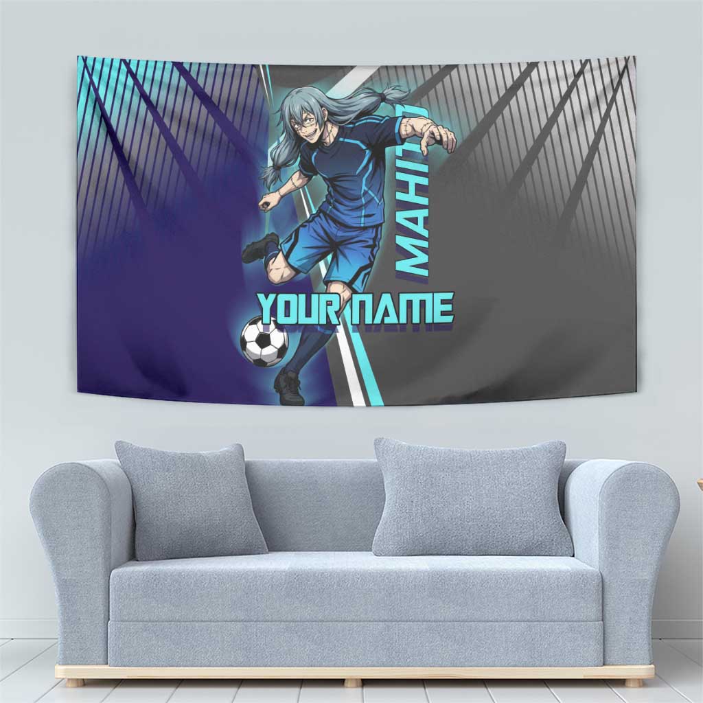 Personalized Mahito Jujutsu Kaisen Tapestry with Teal Gradient and Blue Uniform Design