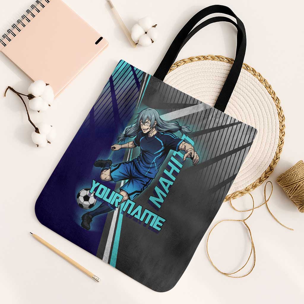 Personalized Mahito Jujutsu Kaisen Tote Bag with Teal Gradient and Blue Uniform Design