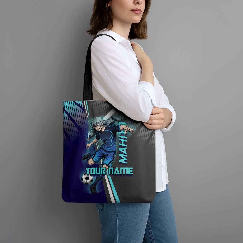 Personalized Mahito Jujutsu Kaisen Tote Bag with Teal Gradient and Blue Uniform Design