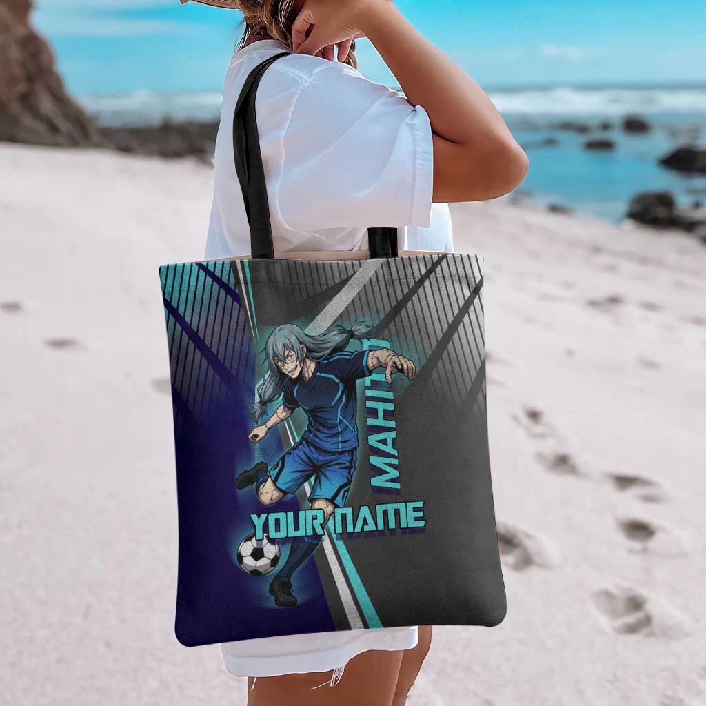 Personalized Mahito Jujutsu Kaisen Tote Bag with Teal Gradient and Blue Uniform Design