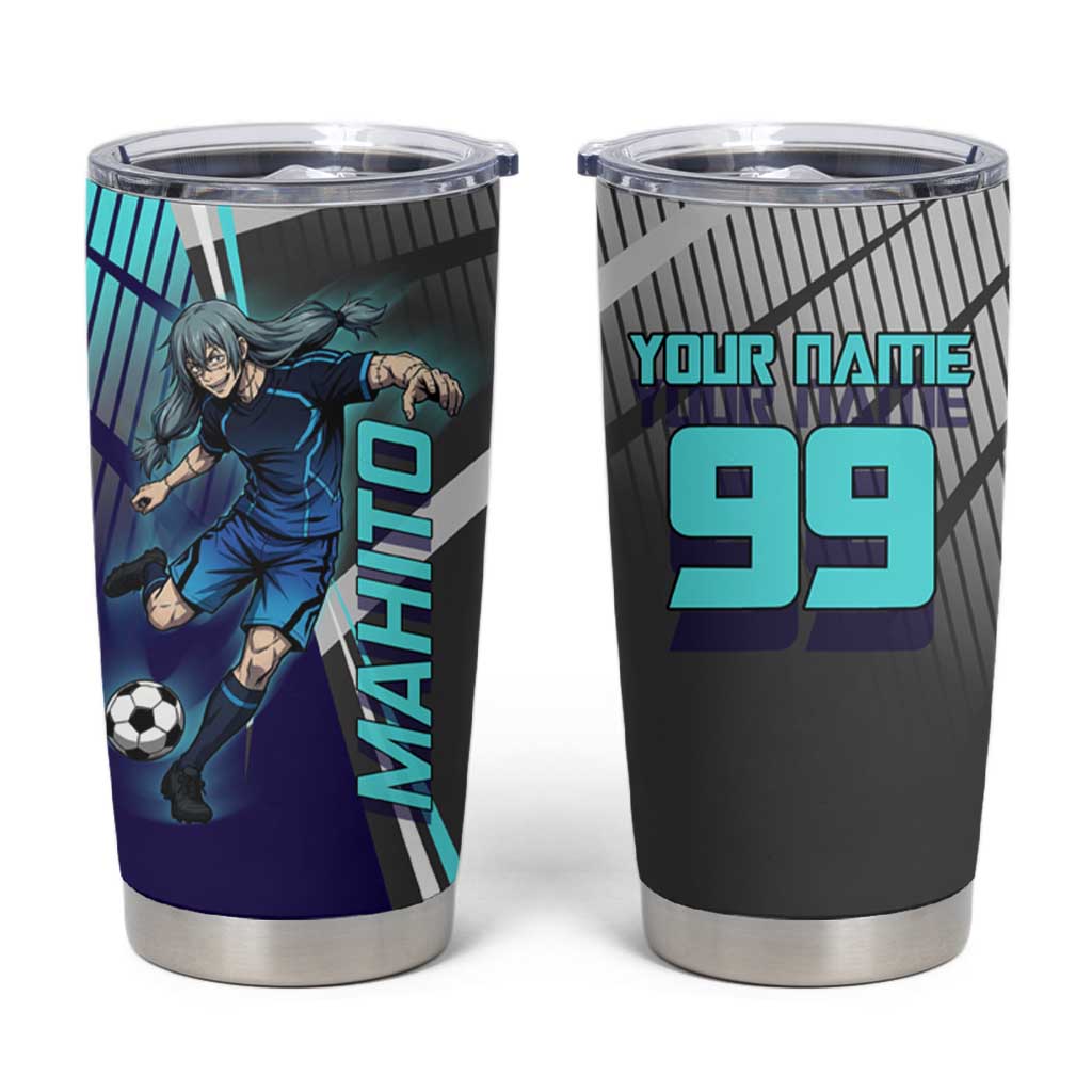 Personalized Mahito Jujutsu Kaisen Tumbler Cup with Teal Gradient and Blue Uniform Design