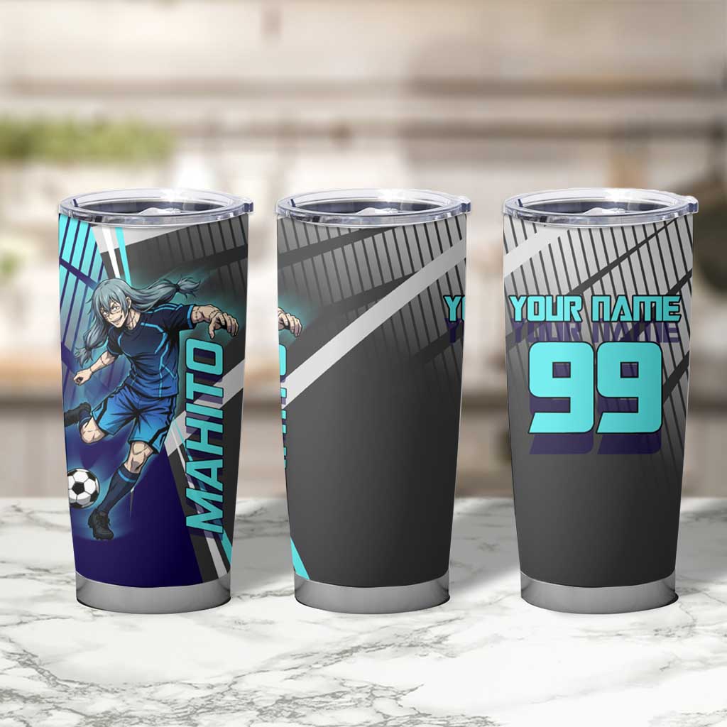 Personalized Mahito Jujutsu Kaisen Tumbler Cup with Teal Gradient and Blue Uniform Design