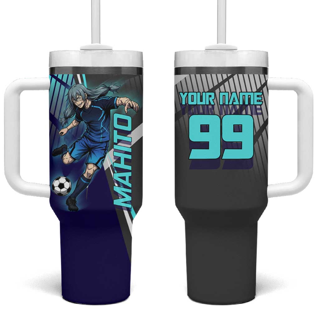 Personalized Mahito Jujutsu Kaisen Tumbler With Handle with Teal Gradient and Blue Uniform Design