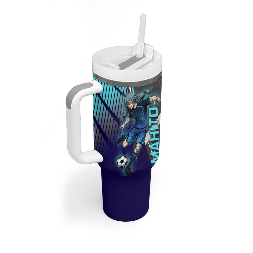 Personalized Mahito Jujutsu Kaisen Tumbler With Handle with Teal Gradient and Blue Uniform Design