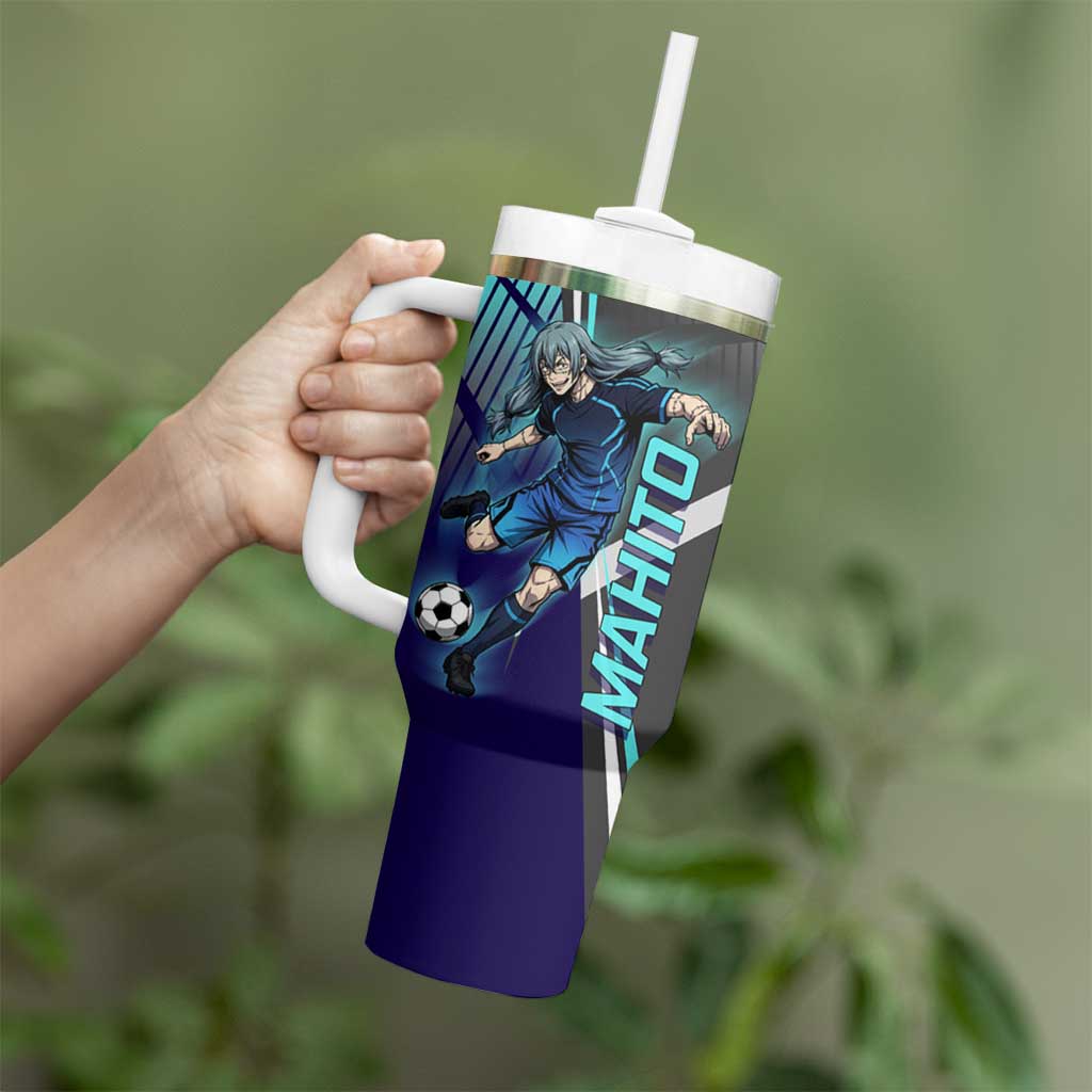 Personalized Mahito Jujutsu Kaisen Tumbler With Handle with Teal Gradient and Blue Uniform Design