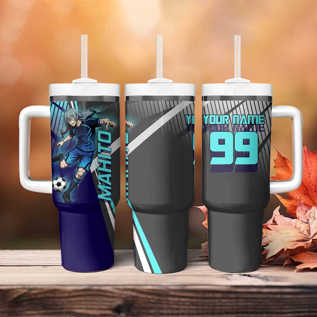 Personalized Mahito Jujutsu Kaisen Tumbler With Handle with Teal Gradient and Blue Uniform Design