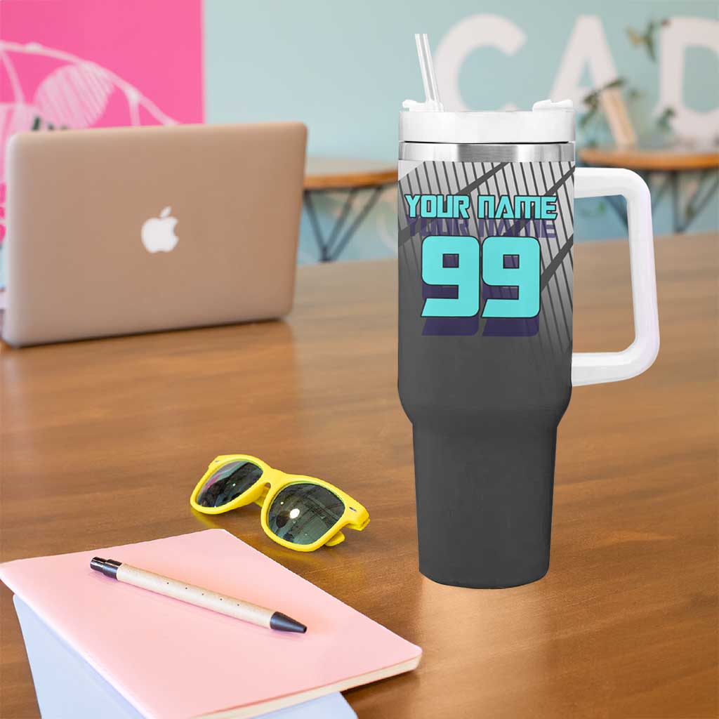 Personalized Mahito Jujutsu Kaisen Tumbler With Handle with Teal Gradient and Blue Uniform Design
