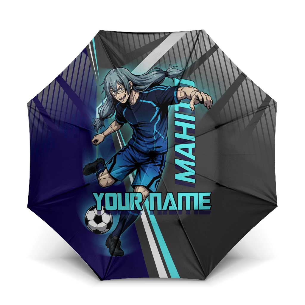 Personalized Mahito Jujutsu Kaisen Umbrella with Teal Gradient and Blue Uniform Design