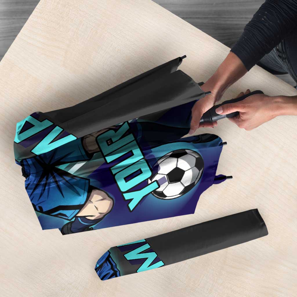 Personalized Mahito Jujutsu Kaisen Umbrella with Teal Gradient and Blue Uniform Design