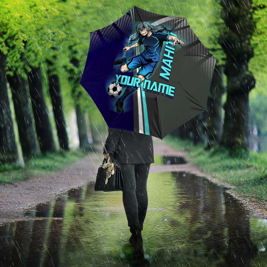 Personalized Mahito Jujutsu Kaisen Umbrella with Teal Gradient and Blue Uniform Design
