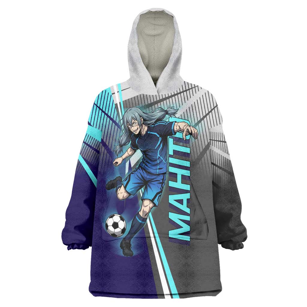 Personalized Mahito Jujutsu Kaisen Wearable Blanket Hoodie with Teal Gradient and Blue Uniform Design