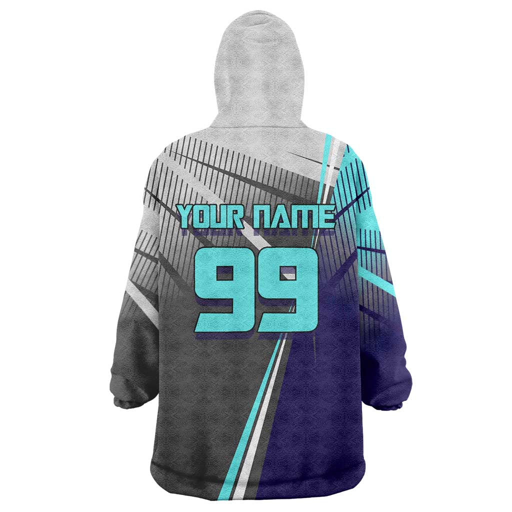 Personalized Mahito Jujutsu Kaisen Wearable Blanket Hoodie with Teal Gradient and Blue Uniform Design