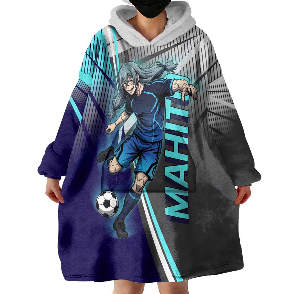 Personalized Mahito Jujutsu Kaisen Wearable Blanket Hoodie with Teal Gradient and Blue Uniform Design