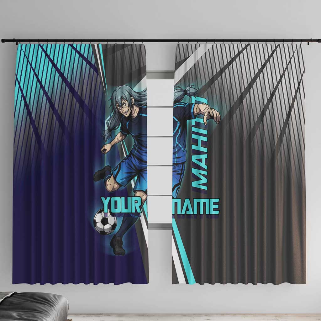 Personalized Mahito Jujutsu Kaisen Window Curtain with Teal Gradient and Blue Uniform Design