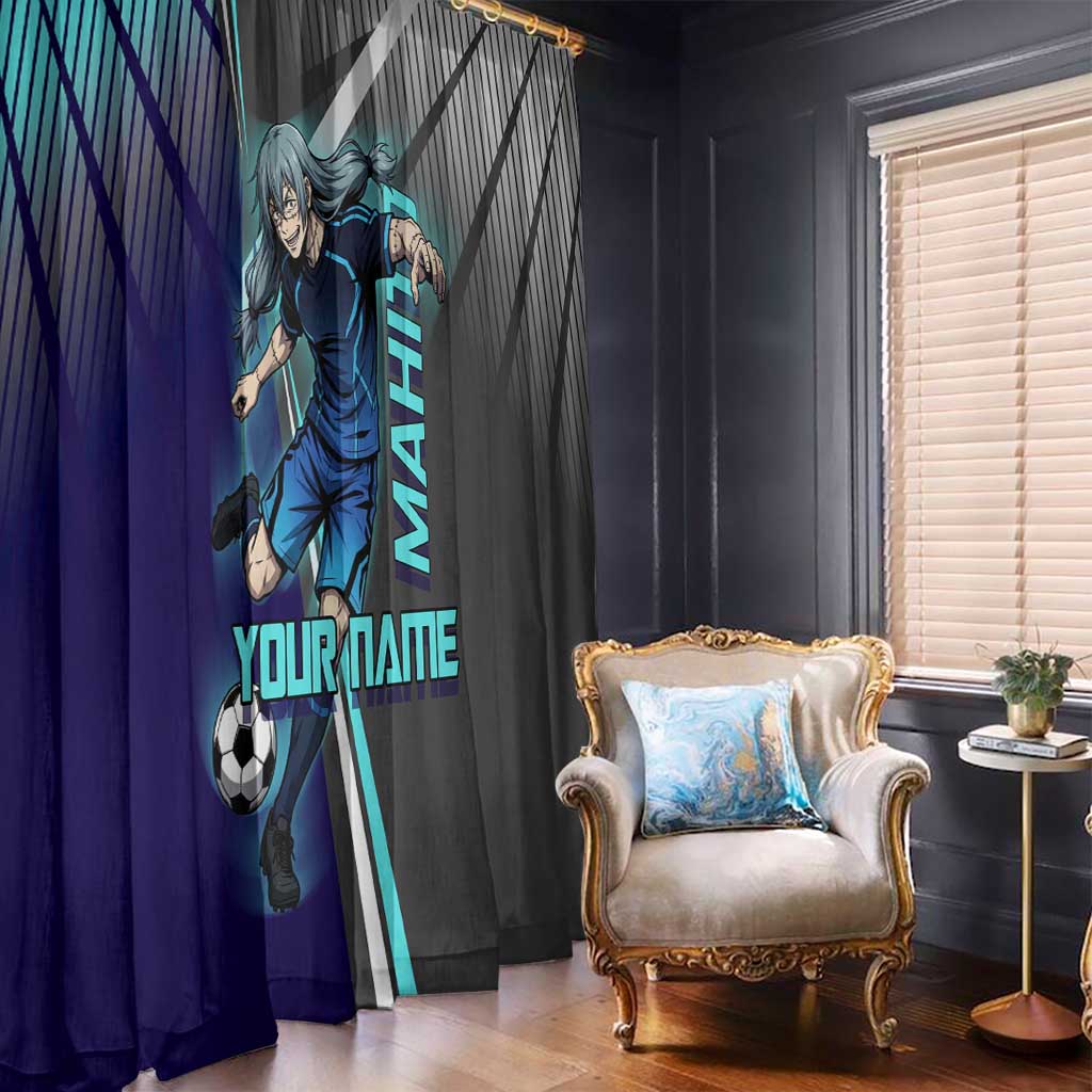 Personalized Mahito Jujutsu Kaisen Window Curtain with Teal Gradient and Blue Uniform Design