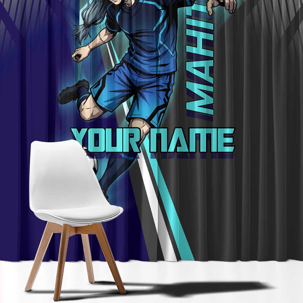 Personalized Mahito Jujutsu Kaisen Window Curtain with Teal Gradient and Blue Uniform Design