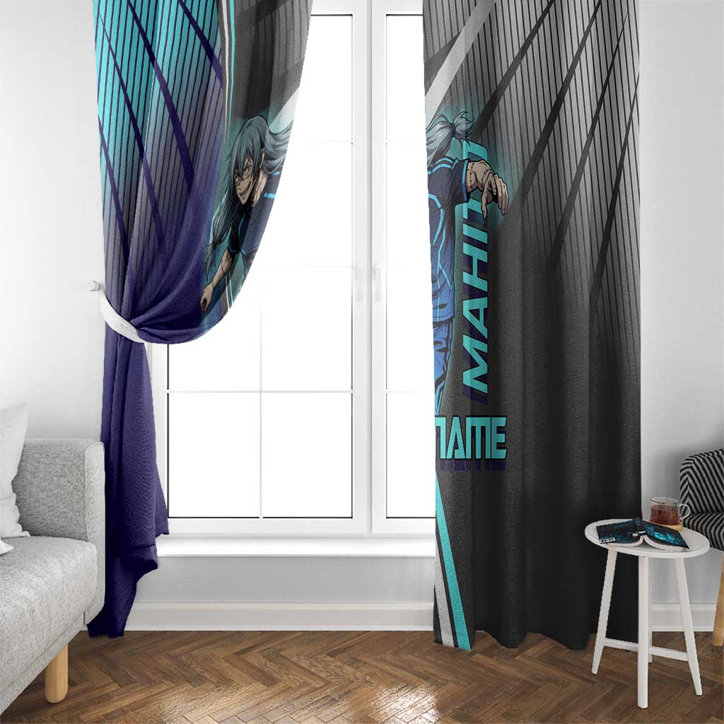 Personalized Mahito Jujutsu Kaisen Window Curtain with Teal Gradient and Blue Uniform Design