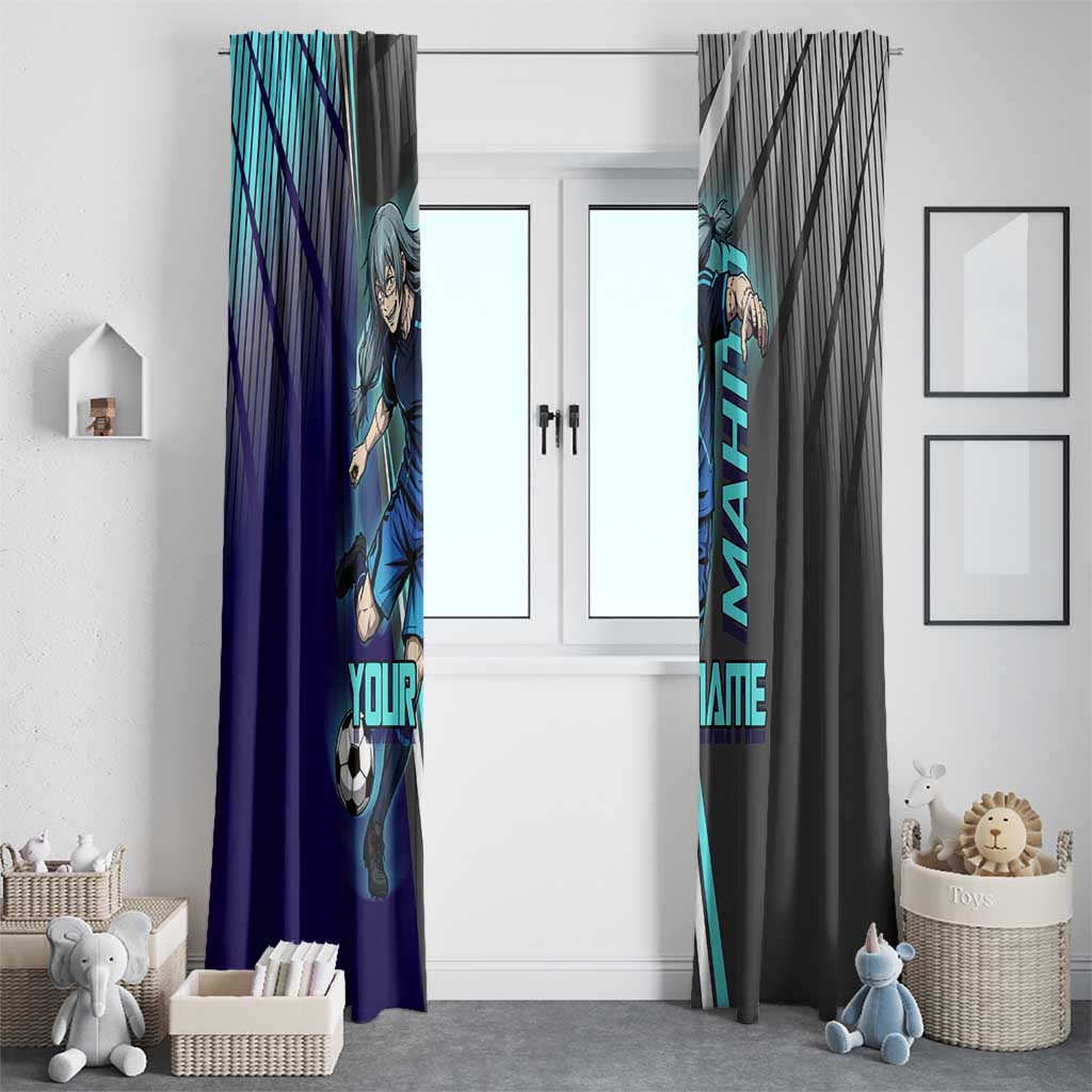 Personalized Mahito Jujutsu Kaisen Window Curtain with Teal Gradient and Blue Uniform Design