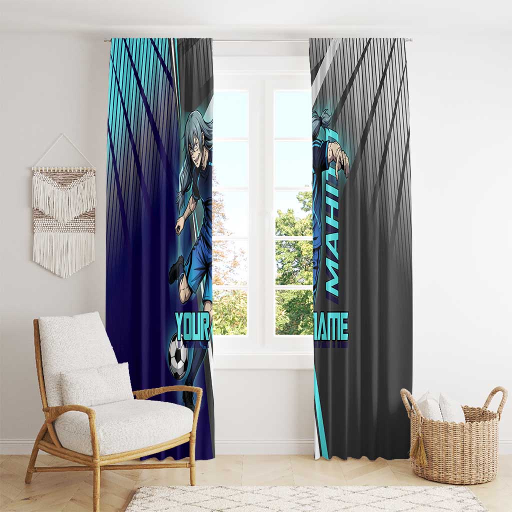 Personalized Mahito Jujutsu Kaisen Window Curtain with Teal Gradient and Blue Uniform Design
