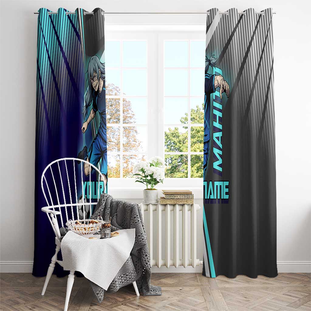 Personalized Mahito Jujutsu Kaisen Window Curtain with Teal Gradient and Blue Uniform Design
