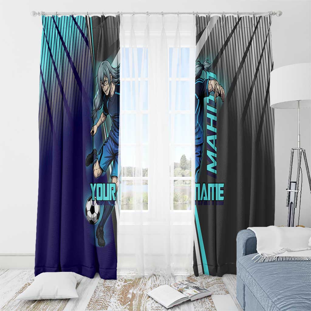 Personalized Mahito Jujutsu Kaisen Window Curtain with Teal Gradient and Blue Uniform Design