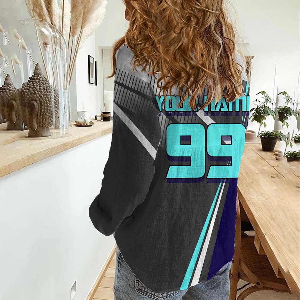 Personalized Mahito Jujutsu Kaisen Women Casual Shirt with Teal Gradient and Blue Uniform Design