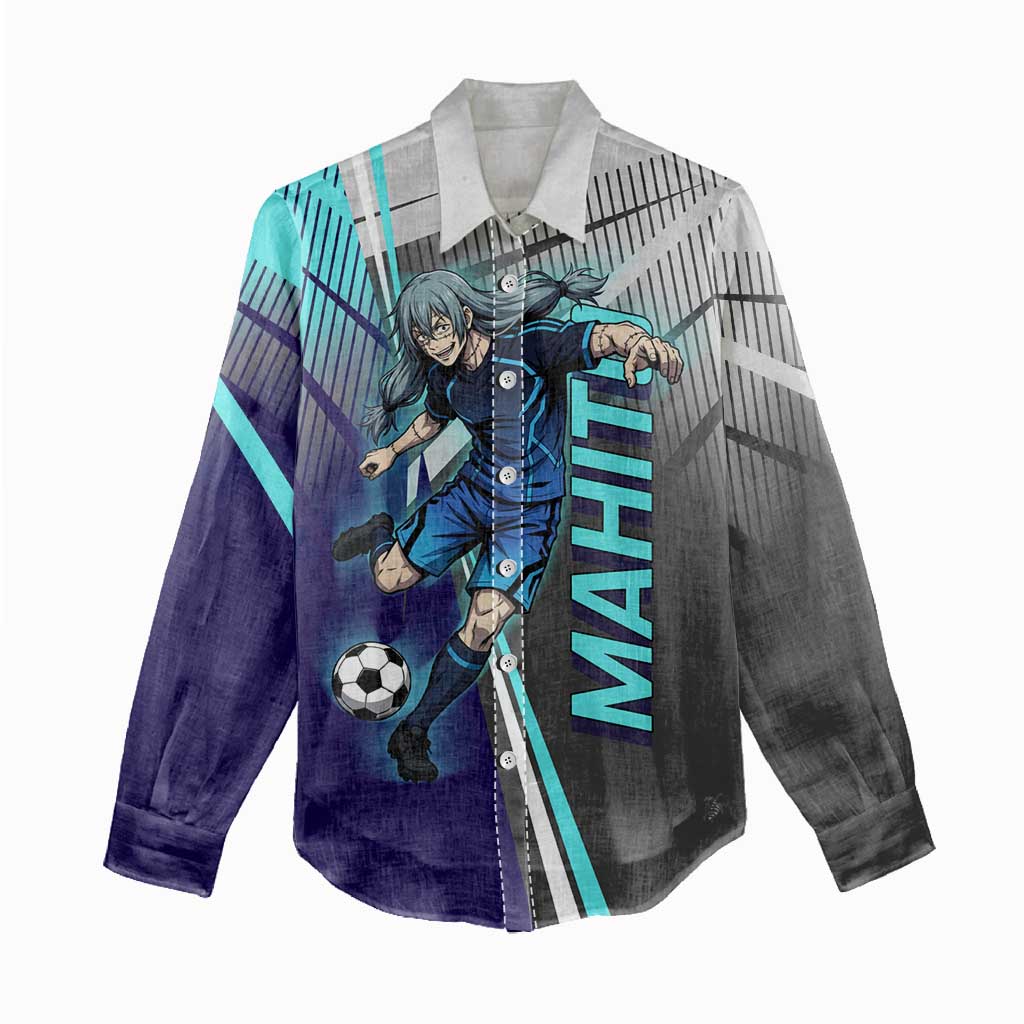 Personalized Mahito Jujutsu Kaisen Women Casual Shirt with Teal Gradient and Blue Uniform Design