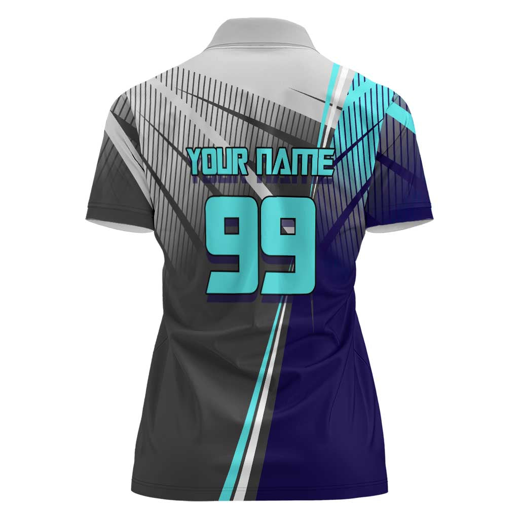 Personalized Mahito Jujutsu Kaisen Women Polo Shirt with Teal Gradient and Blue Uniform Design