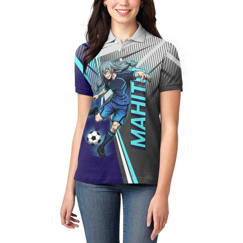 Personalized Mahito Jujutsu Kaisen Women Polo Shirt with Teal Gradient and Blue Uniform Design