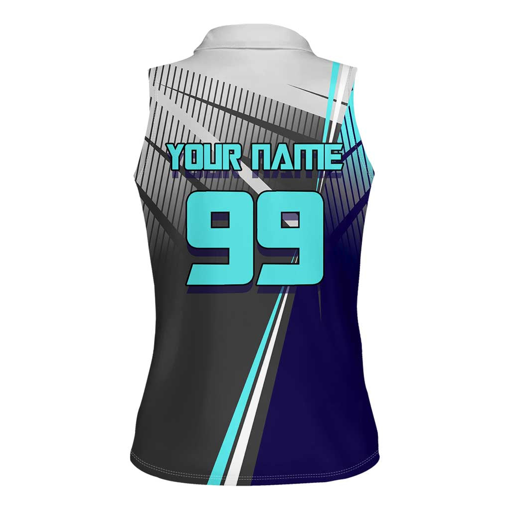 Personalized Mahito Jujutsu Kaisen Women Sleeveless Polo Shirt with Teal Gradient and Blue Uniform Design