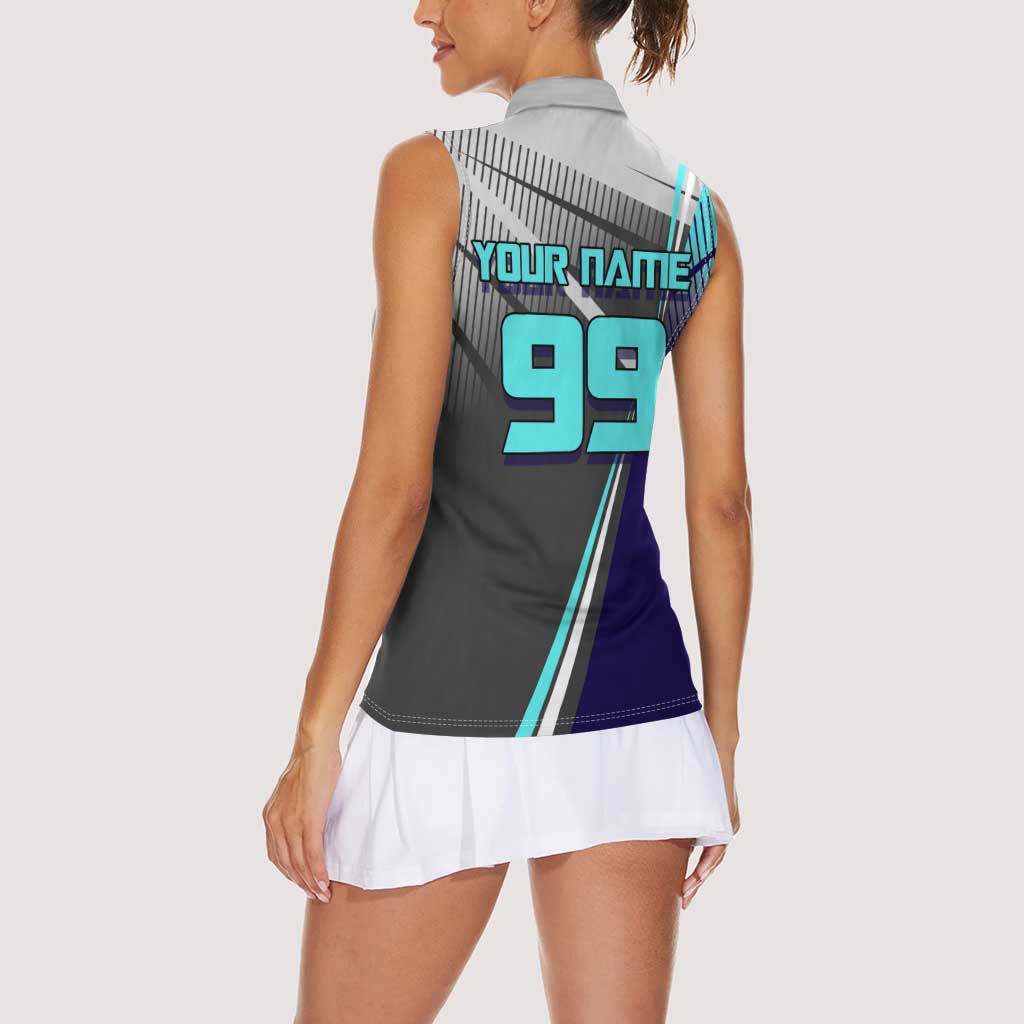 Personalized Mahito Jujutsu Kaisen Women Sleeveless Polo Shirt with Teal Gradient and Blue Uniform Design