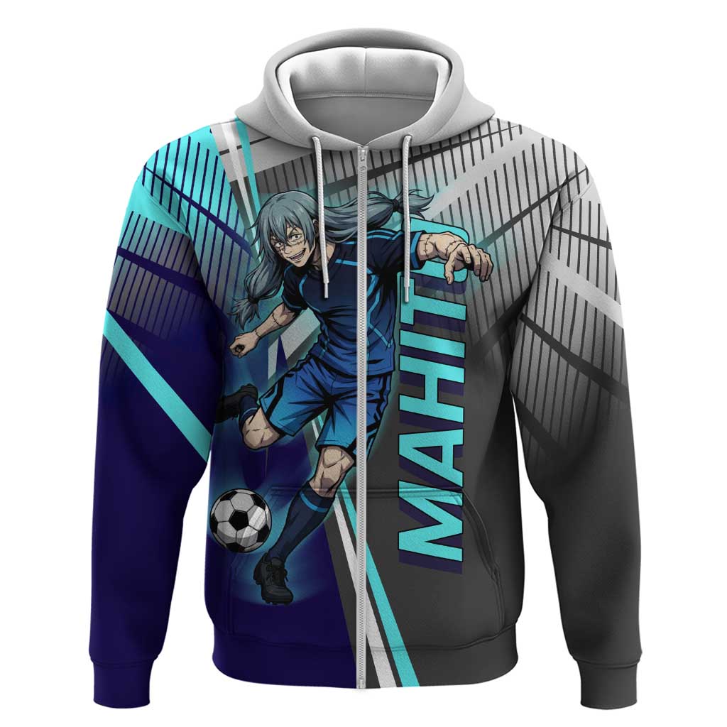 Personalized Mahito Jujutsu Kaisen Zip Hoodie with Teal Gradient and Blue Uniform Design