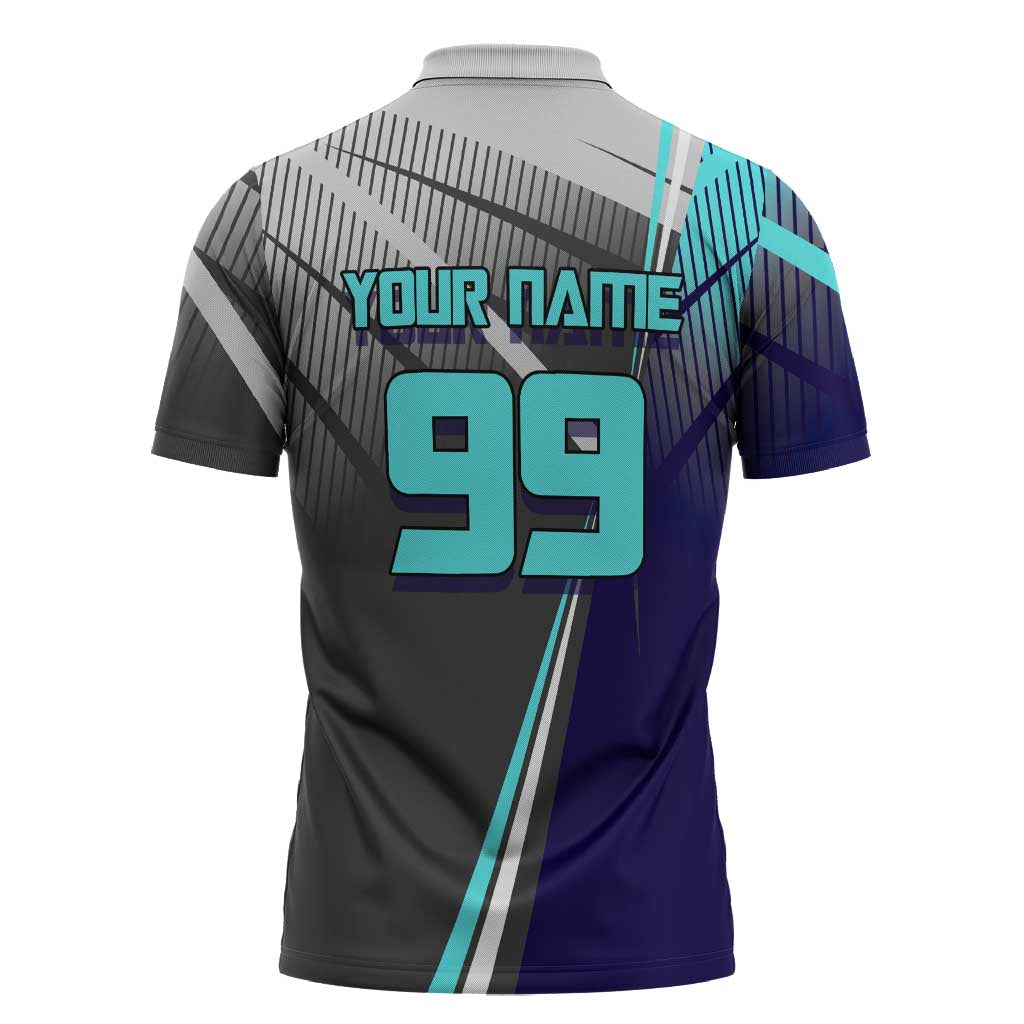Personalized Mahito Jujutsu Kaisen Zipper Polo Shirt with Teal Gradient and Blue Uniform Design