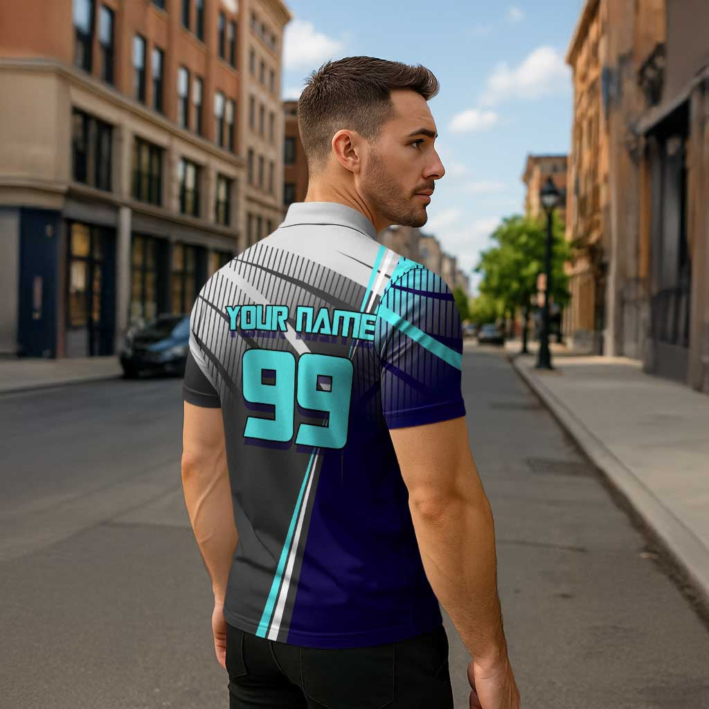 Personalized Mahito Jujutsu Kaisen Zipper Polo Shirt with Teal Gradient and Blue Uniform Design